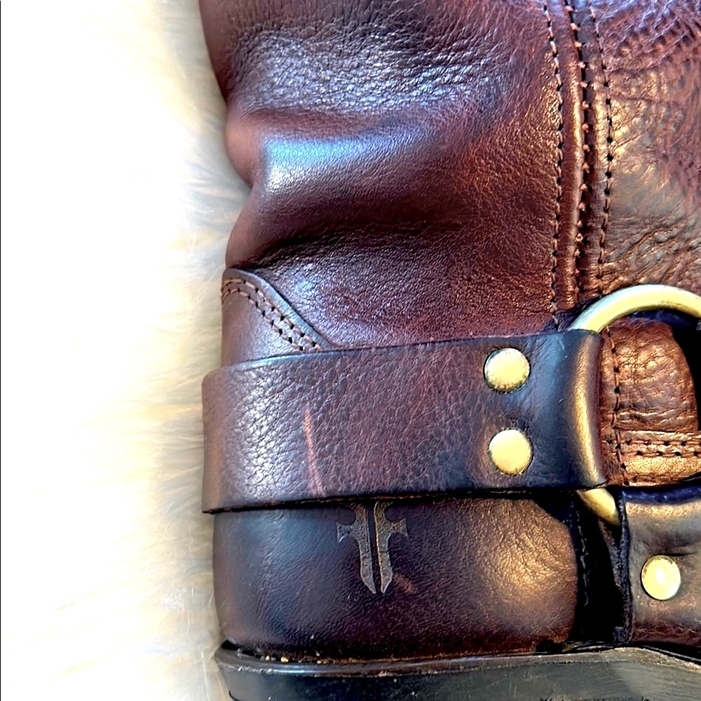 FRYE Harness Moto Brown Leather Classic Boots - Picture 15 of 16